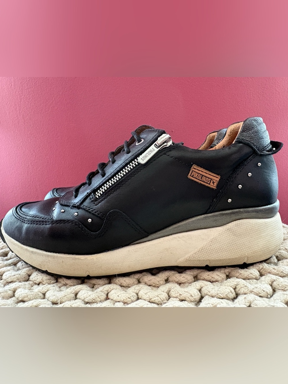 Black Women's Leather Pikolinos Sneakers with Side Zip 7.5